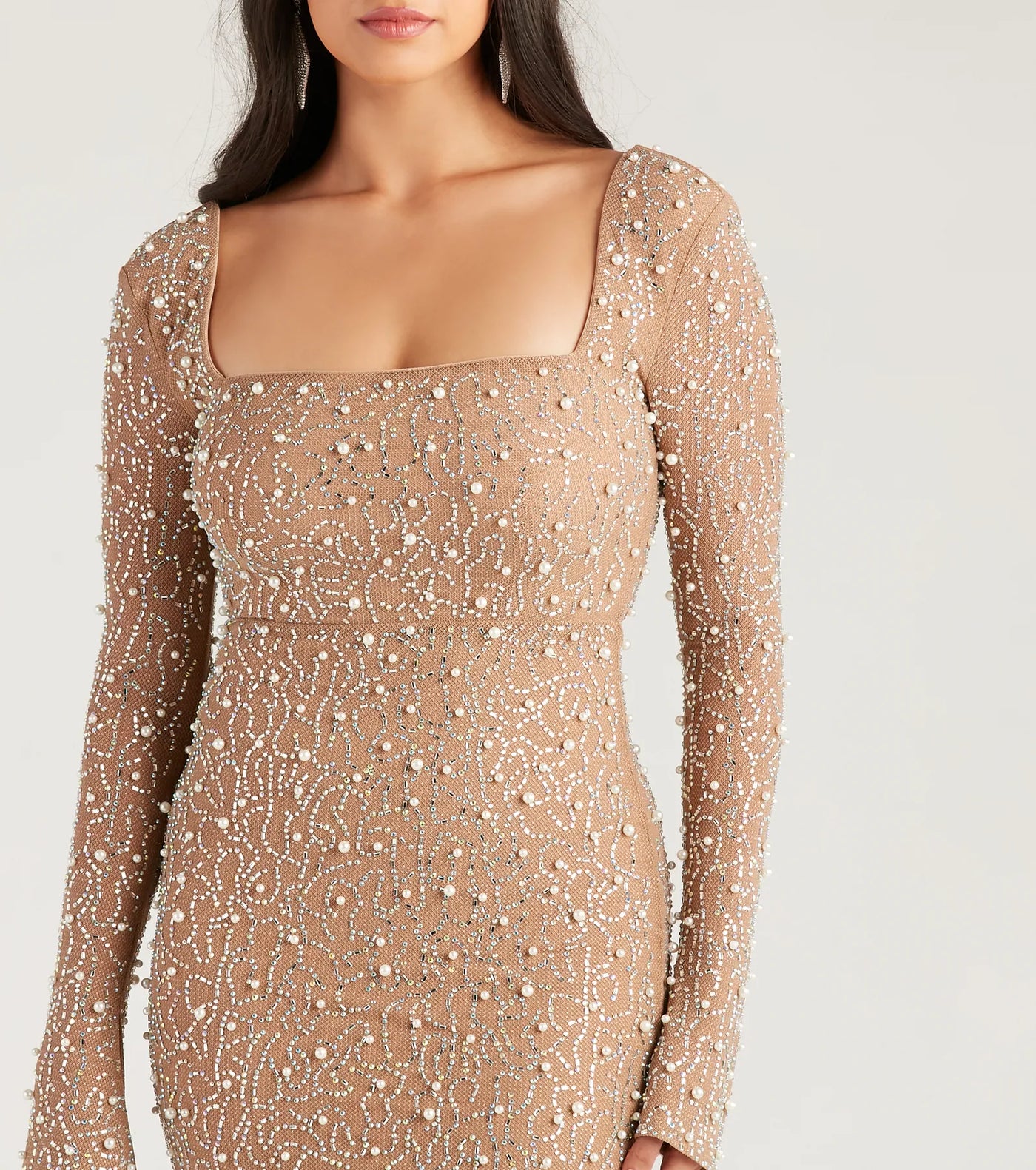 Kim | Rhinestone And Pearl Formal Bodycon Mini Dress