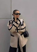 Jessica | Contrast Trim Belted Wool Coat