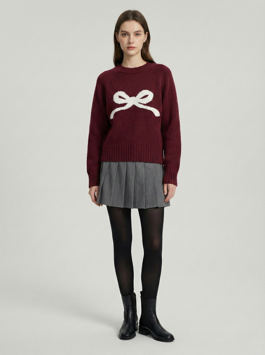 Bow Round Neck Knit Sweater