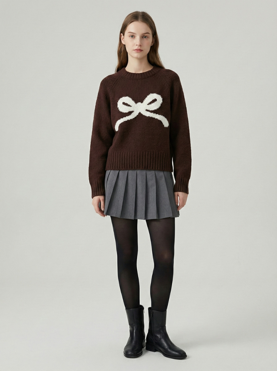 Bow Round Neck Knit Sweater