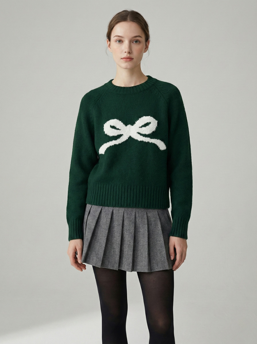 Bow Round Neck Knit Sweater