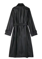 Black Belted Long Leather Wind Coat for Women