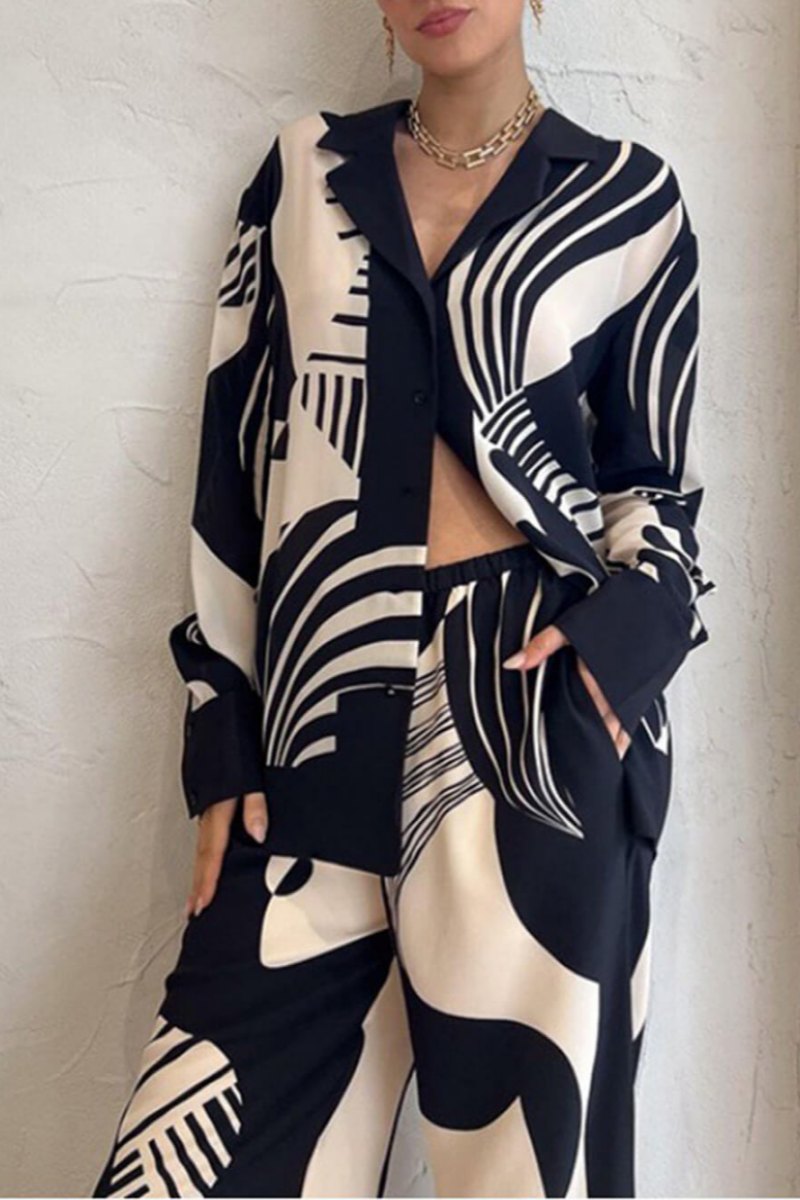 Trendy Graffiti Print Loose Wide Leg Pants Set