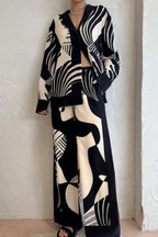 Trendy Graffiti Print Loose Wide Leg Pants Set