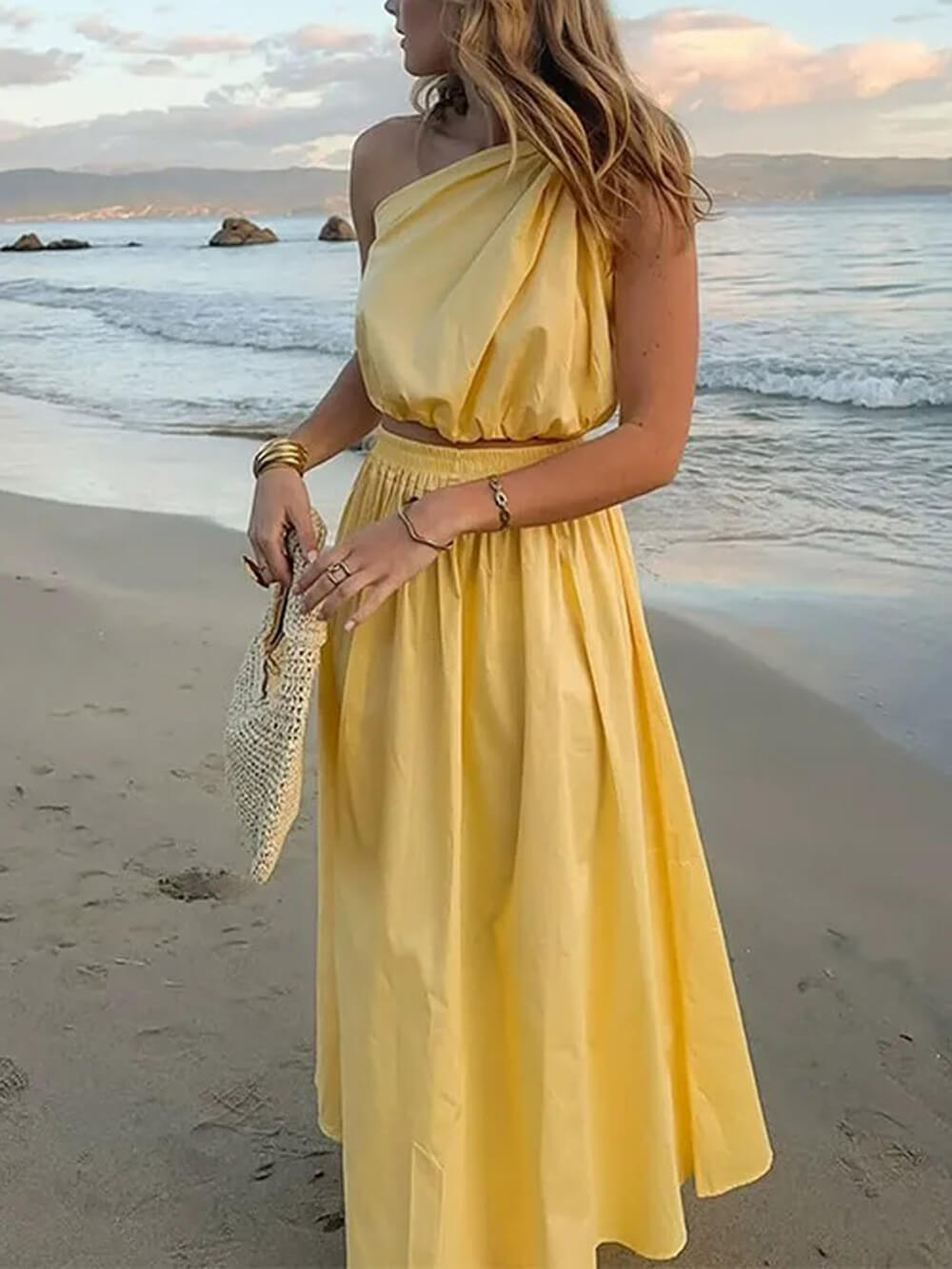 Elegant Solid One-Shoulder Ruched Sleeveless Crop Tank Top