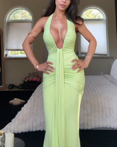 Naisy | Sexy Solid Color V-Neck Dress