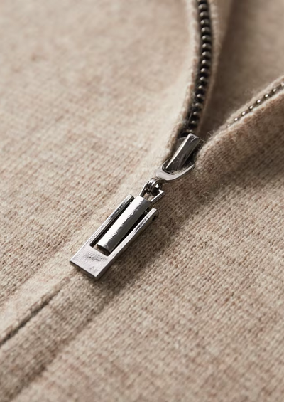 EXTRA-FINE MERINO WOOL ZIP POLO CARDIGAN