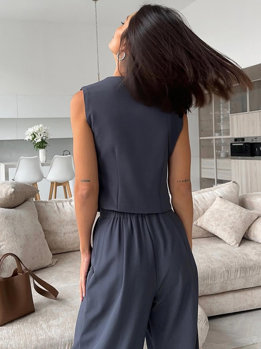 Olicia | Solid Color Blazer Vest Two Piece Set