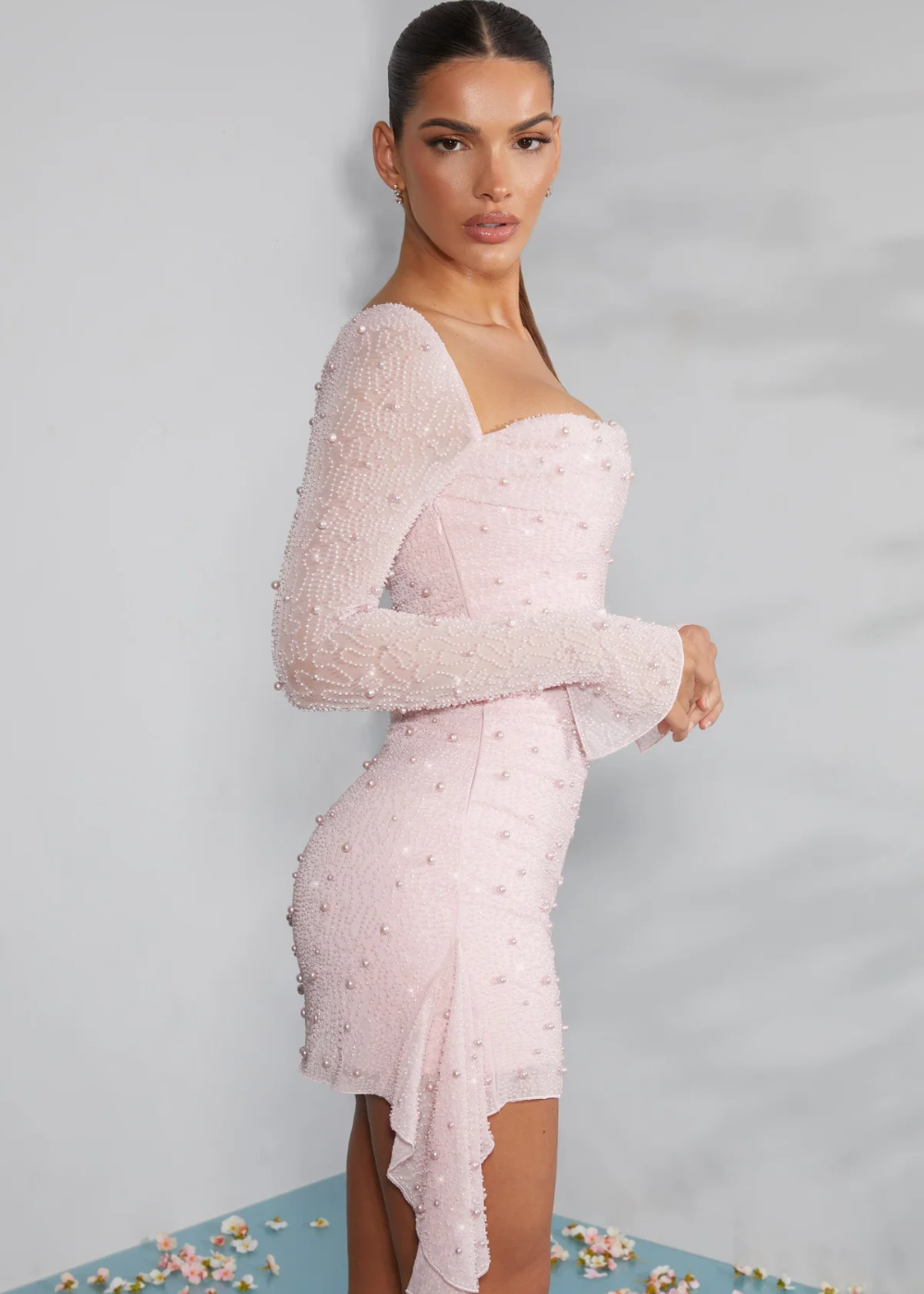 Eleanora | Elegant Long Sleeve Beaded Dress