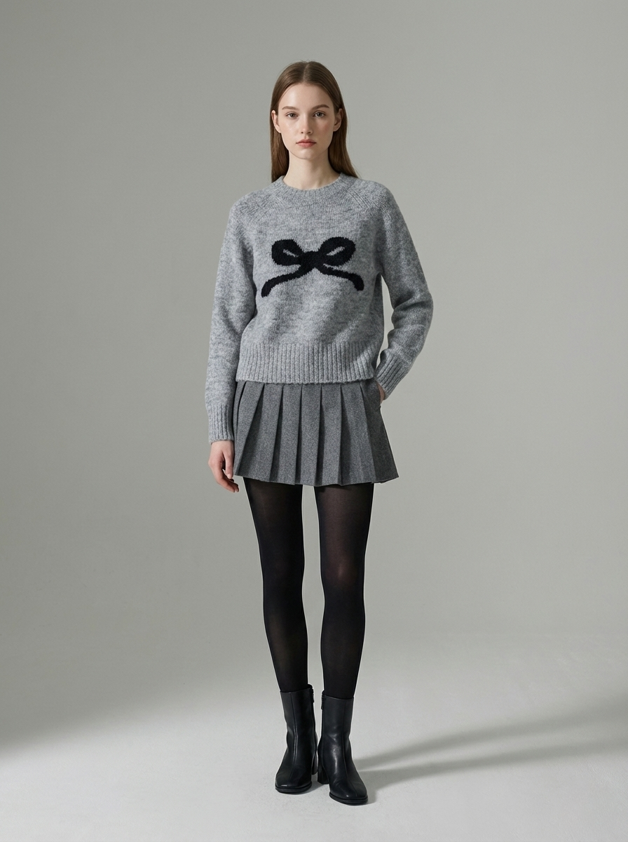 Bow Round Neck Knit Sweater