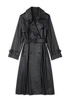Black Belted Long Leather Wind Coat for Women