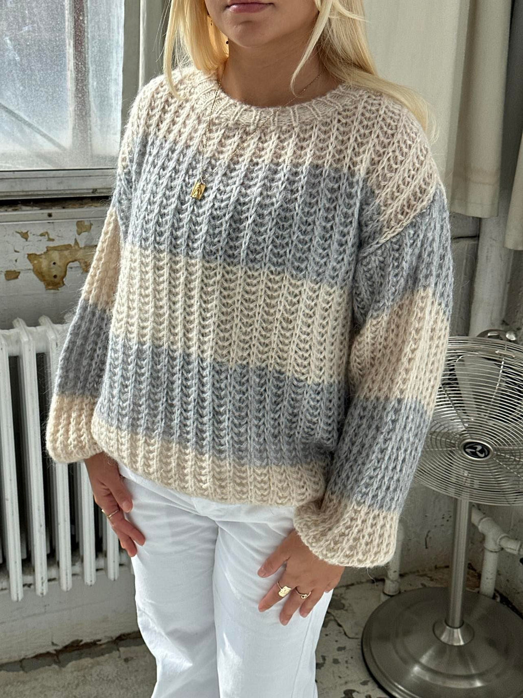 Melly knit with stripes - Beige/grey