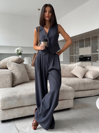 Olicia | Solid Color Blazer Vest Two Piece Set