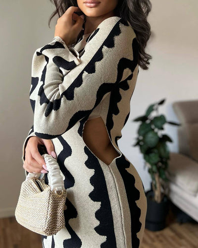 Round Neck Bell Sleeves Knitted Dress