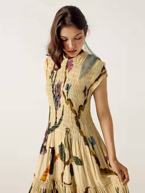 Pleated Print Maxi Dress