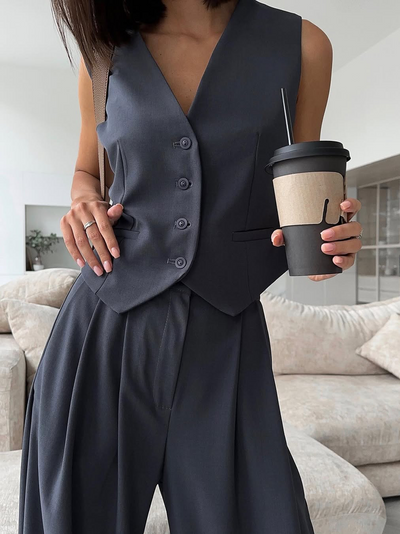 Olicia | Solid Color Blazer Vest Two Piece Set