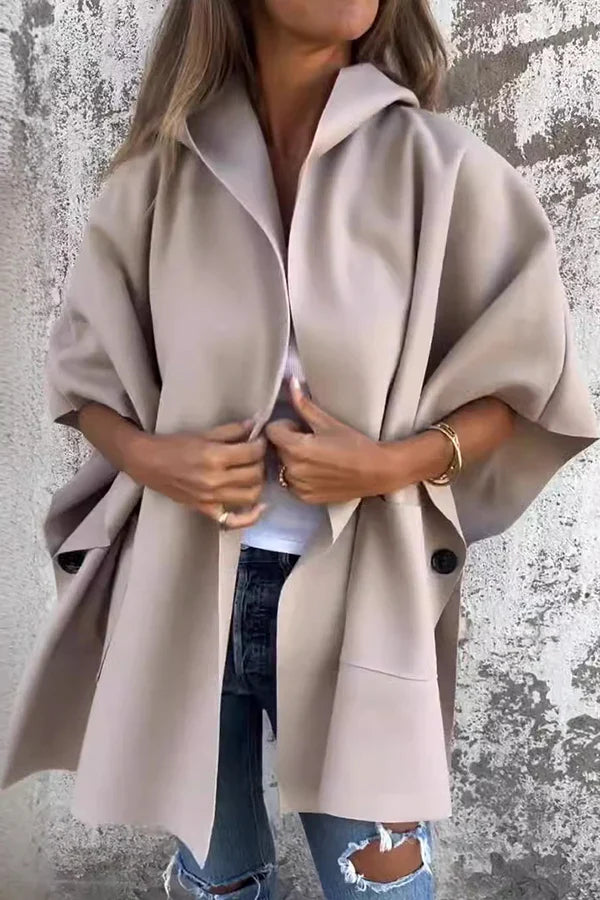 Sleek Loose-Fit One-Piece Hooded Cape Jacket with Pockets