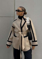 Jessica | Contrast Trim Belted Wool Coat
