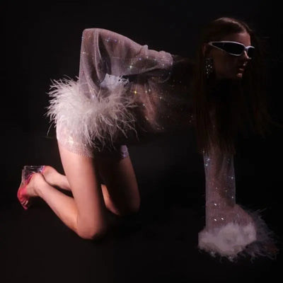 SHINY ME Feather Mini Dress