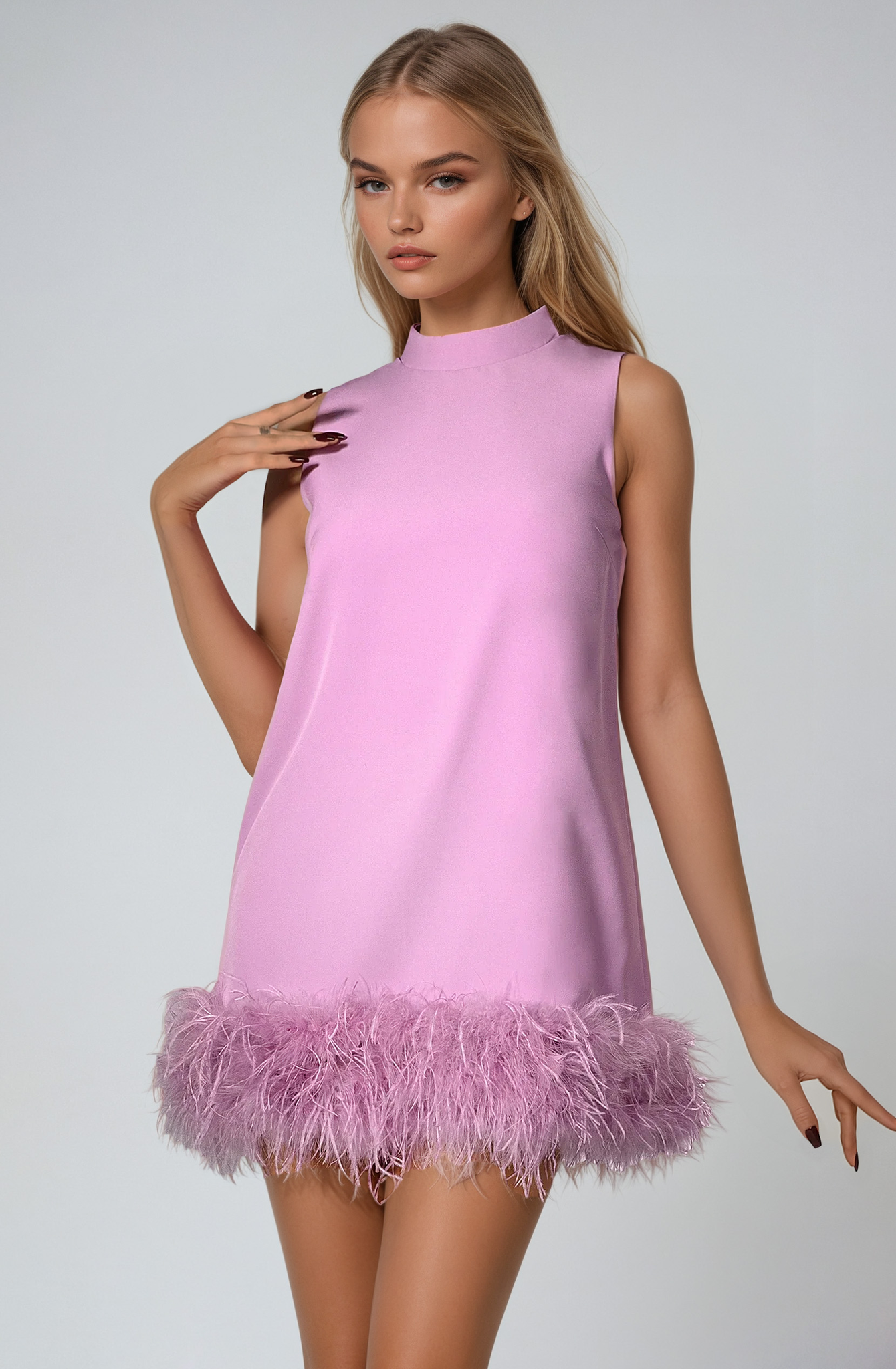 Adunma | A-Line Fur Hem Mini Dress