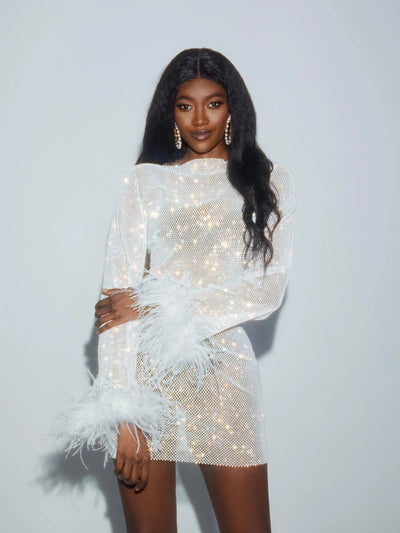 SHINY ME Feather Mini Dress