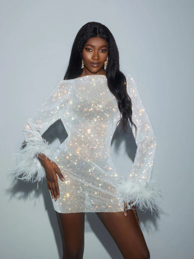 SHINY ME Feather Mini Dress