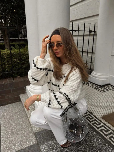 Nosy | Textured Knit Oversized Diamond Pattern Sweater