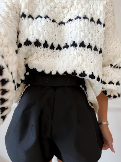 Nosy | Textured Knit Oversized Diamond Pattern Sweater