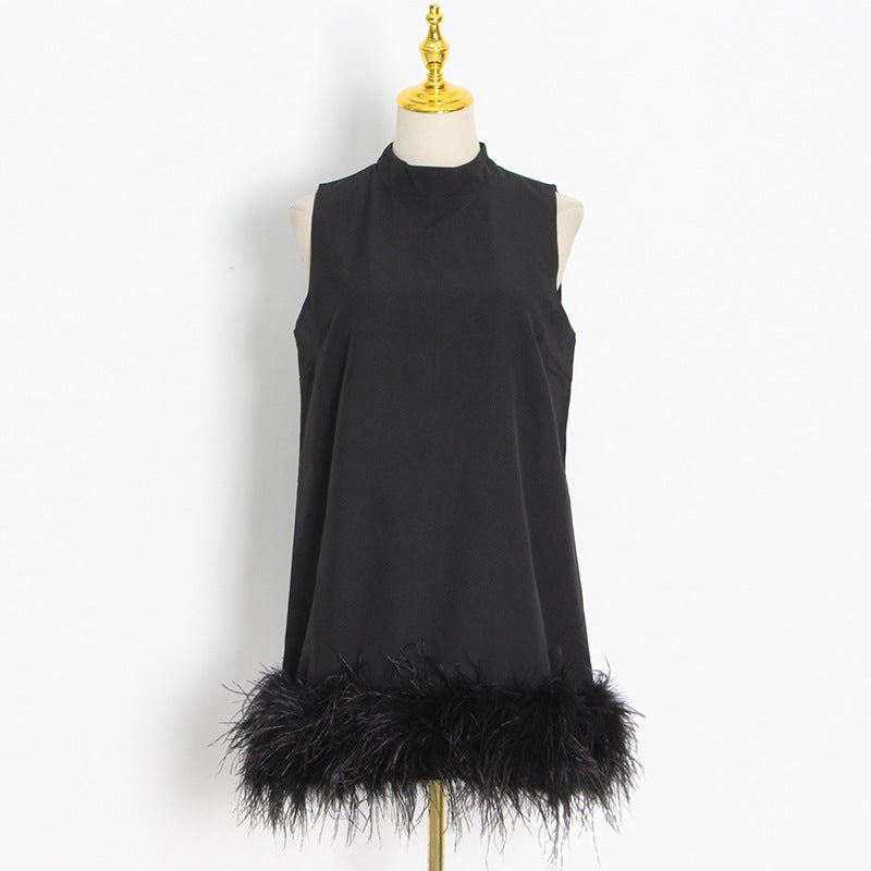 Adunma | A-Line Fur Hem Mini Dress