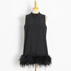 Adunma | A-Line Fur Hem Mini Dress