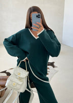 Chic Knit Lounge Set - Wine Red