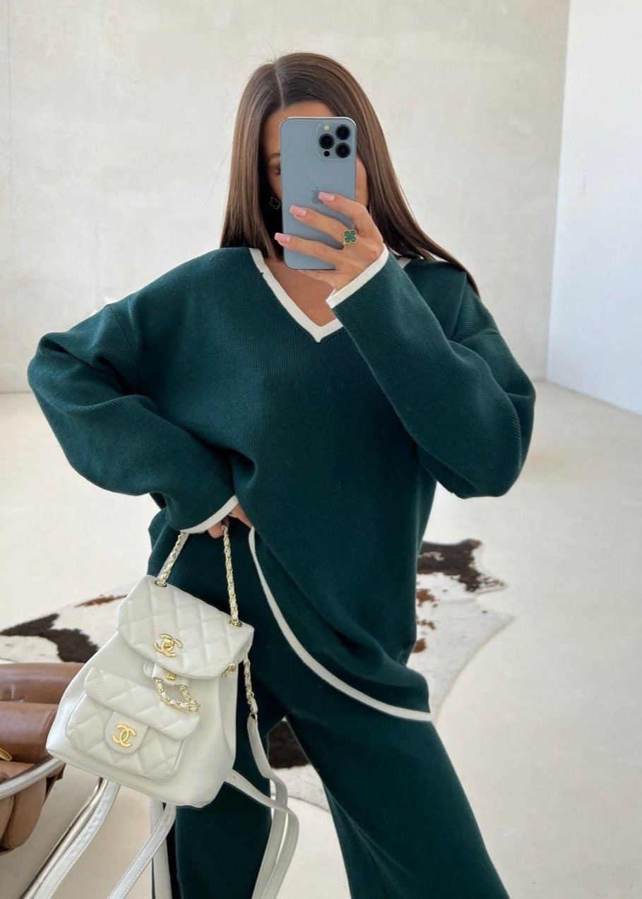 Chic Knit Lounge Set - Wine Red