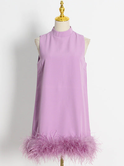Adunma | A-Line Fur Hem Mini Dress