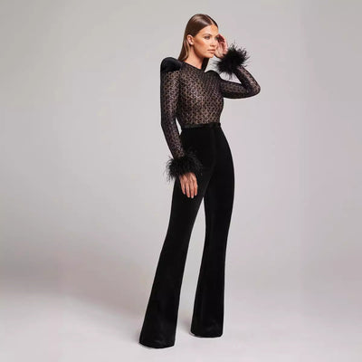 Celia | Feathered Sleeve Jumpsuit