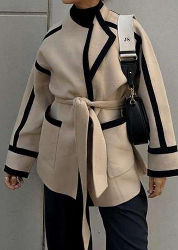 Jessica | Contrast Trim Belted Wool Coat
