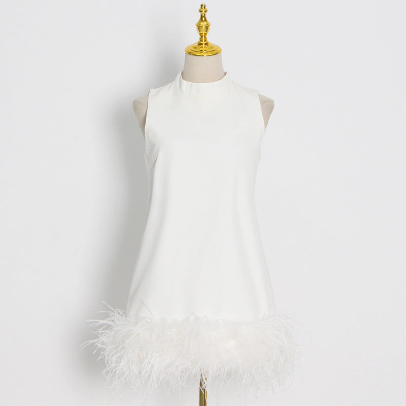 Adunma | A-Line Fur Hem Mini Dress