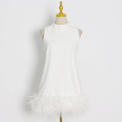 Adunma | A-Line Fur Hem Mini Dress