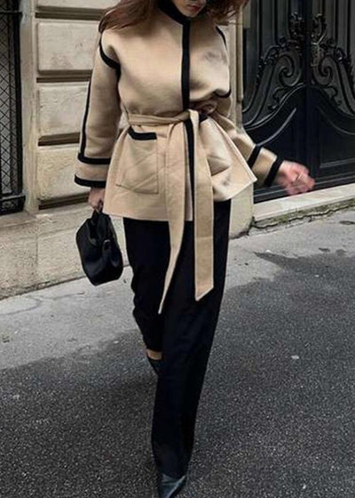 Jessica | Contrast Trim Belted Wool Coat