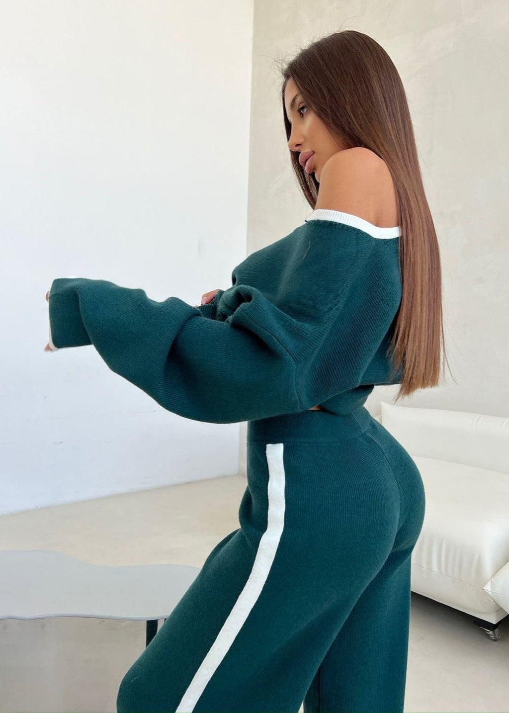 Chic Knit Lounge Set - Wine Red