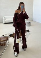 Chic Knit Lounge Set - Wine Red