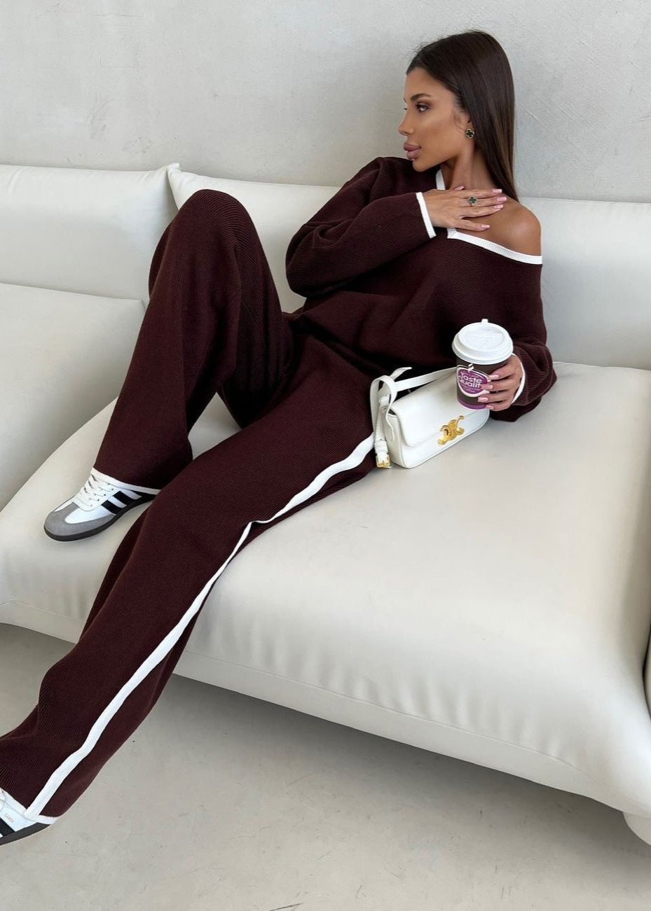 Chic Knit Lounge Set - Wine Red