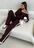 Chic Knit Lounge Set - Wine Red