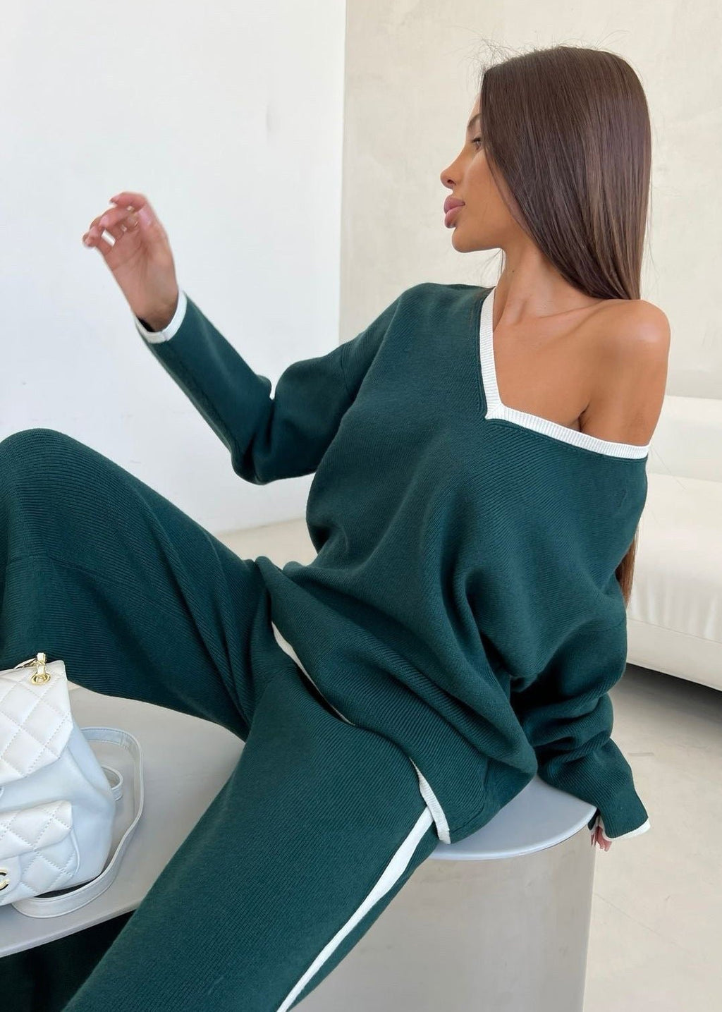 Chic Knit Lounge Set - Wine Red