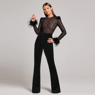 Celia | Feathered Sleeve Jumpsuit