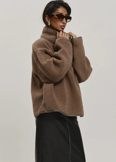 Cozy High-Collar Teddy Pullover