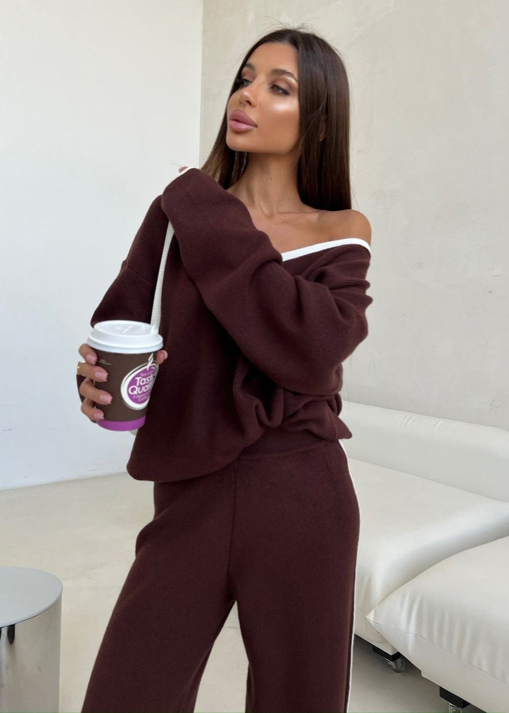 Chic Knit Lounge Set - Wine Red