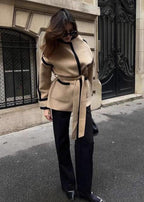 Jessica | Contrast Trim Belted Wool Coat