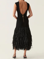 Knitted Tassels Hem Women Long Dress