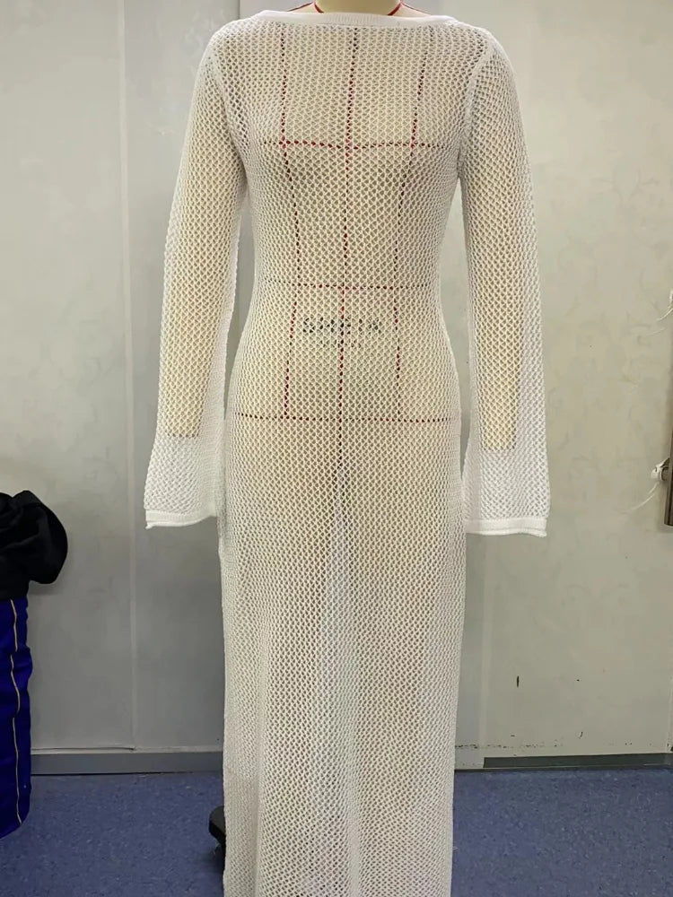 Long Sleeve Knit Beach Dress