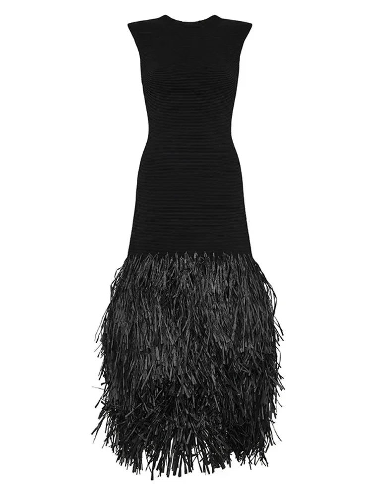 Knitted Tassels Hem Women Long Dress